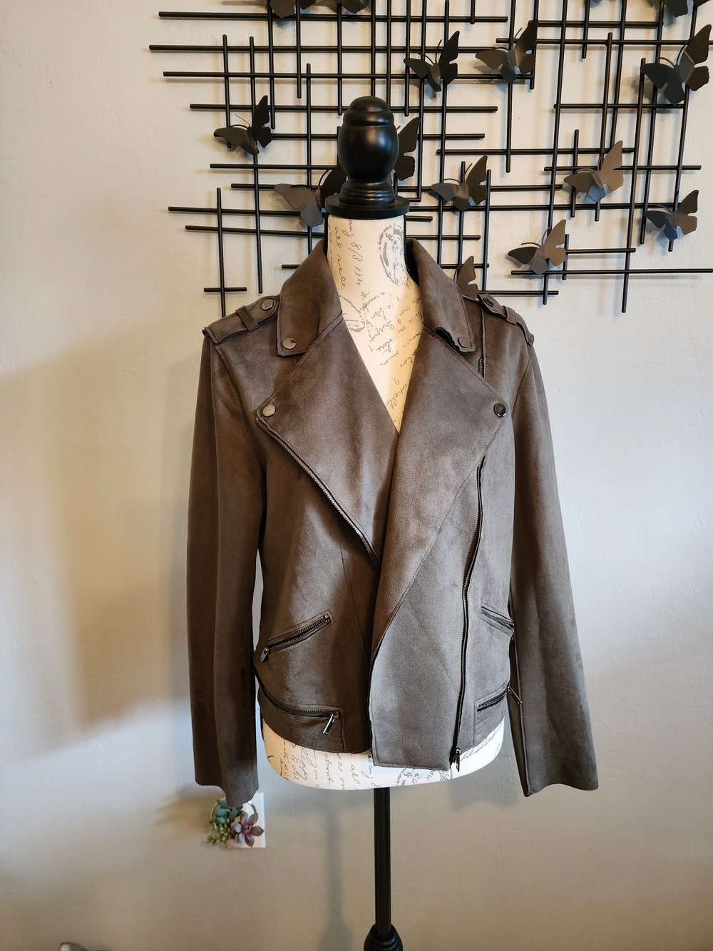Harper Heritage Olive Green Faux Suede Moto Jacket